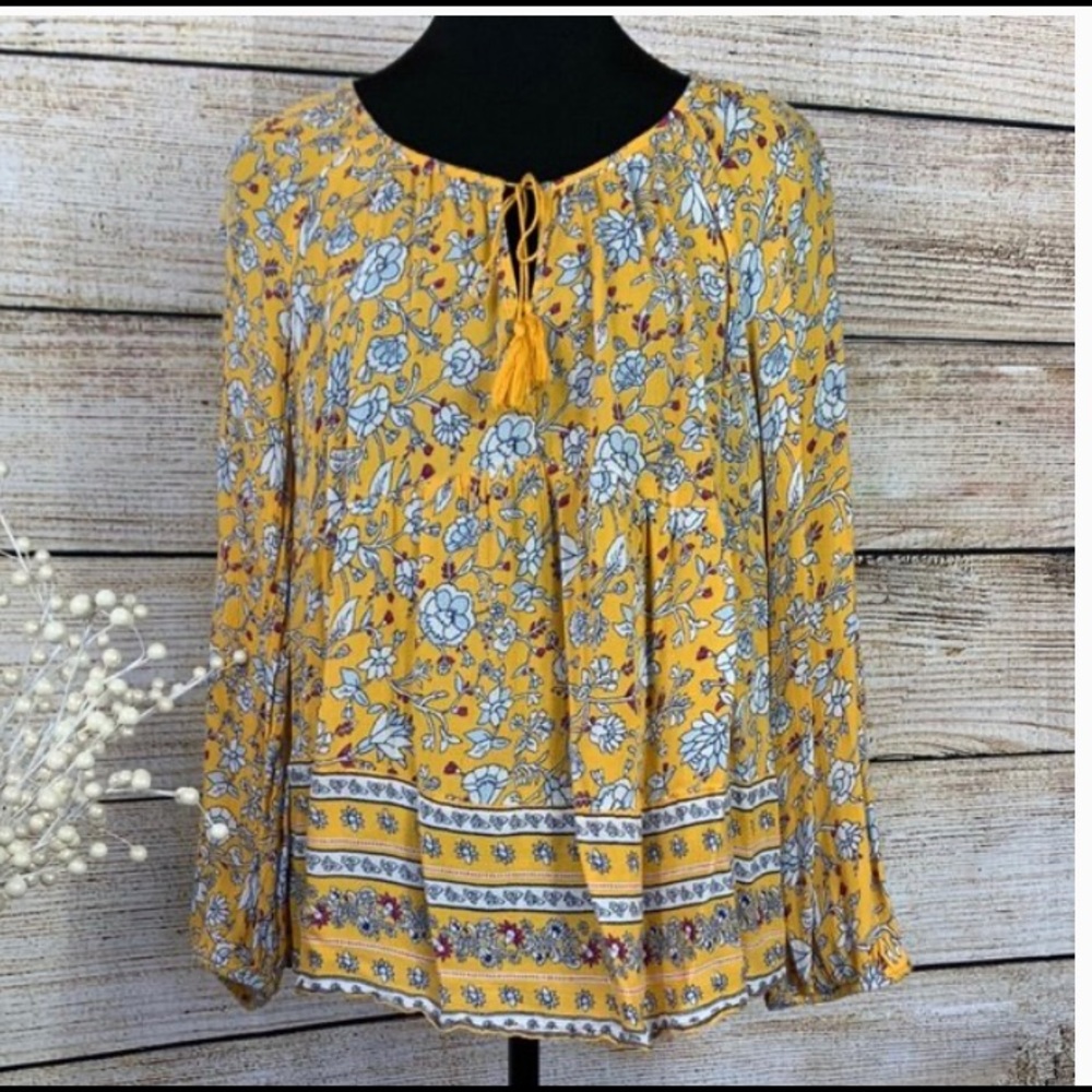 Old Navy Yellow Floral Peasant Top